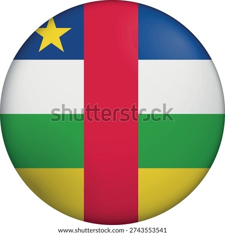 Flag of Central African Republic. Glossy circular flag. Button appearance. 3D Icon Design with depth. Professional, tactile look. Perfect for representing national identity in digital interfaces and perfect for websites.