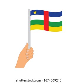 Flag of Central African Republic. Hand holding a Central African Republic flag - vector icon.