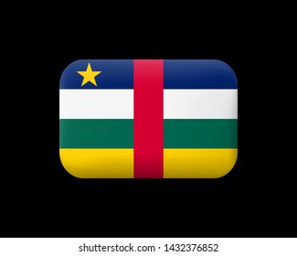 Flag of Central African Republic. Matted Vector Icon and Button. Rectangular Shape with Rounded Corners