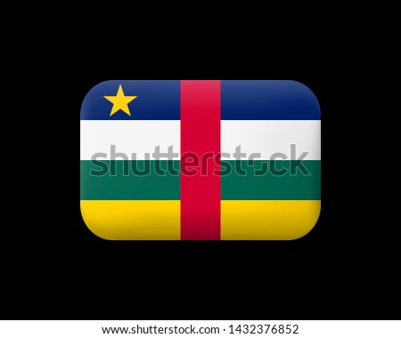 Flag of Central African Republic. Matted Vector Icon and Button. Rectangular Shape with Rounded Corners