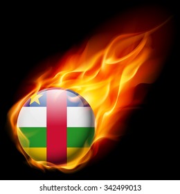 Flag of Central African Republic as round glossy icon burning in flame