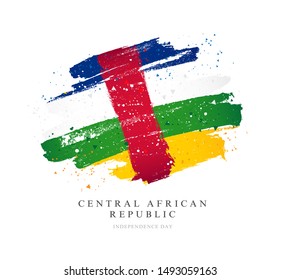 Flag of the Central African Republic. Vector illustration on a white background. Brush strokes are drawn by hand. Independence Day.
