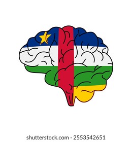 Flag of Central African Republic. Vector illustration of a combination of a human brain with a country flag on a white background.
