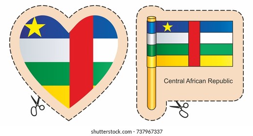 Flag of the Central African Republic. Vector cut sign here, isolated on white. Can be used for design, stickers, souvenirs.