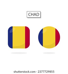 Flag of Chad 2 Shapes icon 3D cartoon style.