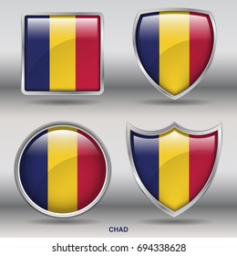 Flag of Chad in 4 shapes collection with clipping path 
