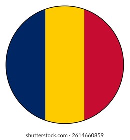 Flag of Chad. Black edge. Chad circle flag logo icon computer vector illustration design.