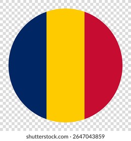 Bandera de Chad. Diseño de Ilustración vectorial de computadora de ícono de logotipo de bandera circular de Chad. Fondo de tablero de ajedrez transparente.