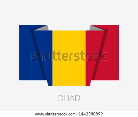 Flag of Chad. Flat Icon Waving Flag with Country Name on White Background