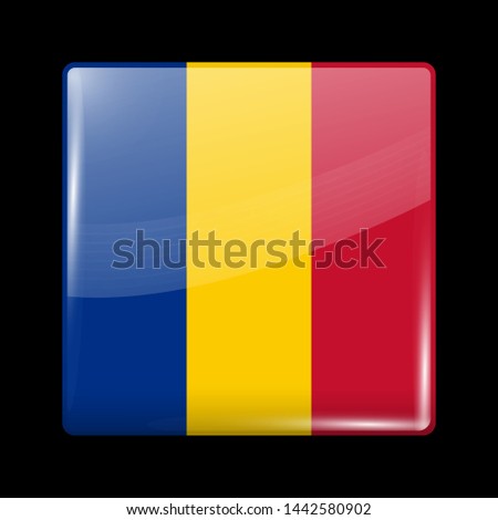 Flag of Chad. Glossy Icon Square Shape. Vector Button