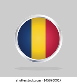 Flag of Chad, Glossy Round Button With Metallic Frame