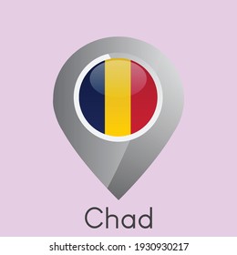 Indicador de la ubicación de Chad diseño de icono de pin, ilustración de vector de gradiente brillante simple, eps 10

