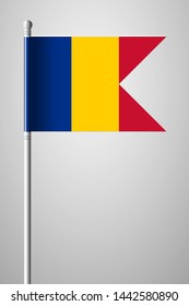 Flag of Chad. National Flag on Flagpole. Isolated Illustration on Gray Background