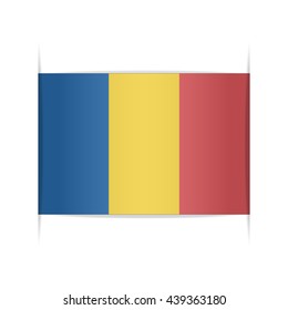 Flag of Chad, officially the Republic of Chad. Vector illustration of a stylized flag. The slit in the paper with shadows. Element for infographics.