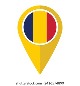 Flag of Chad. Chad flag on map pinpoint icon isolated.