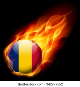 Flag of Chad as round glossy icon burning in flame