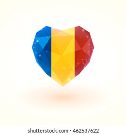Flag of Chad in shape of diamond glass heart in triangulation style for info graphics, greeting card, celebration of Independence Day, printed materials 