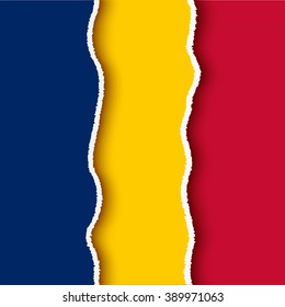 Flag of Chad, torn paper lacerated banners set with ripped edges and shadows, vintage style layered stripes template with empty space for text for writing, scrapbooking, vector illustration