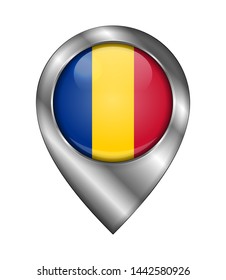 Flag of Chad. Vector Sign and Icon. Location Symbol Shape. Silver