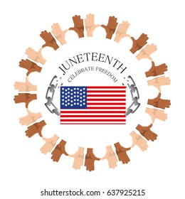 flag and chain with hands around to celebrate freedom