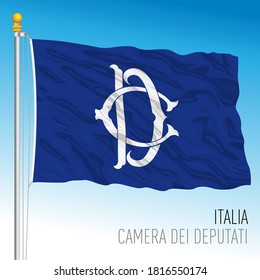 Flag With The Chamber Of Deputies Of The Republic Symbol, Rome, Italy, Vector Illustration