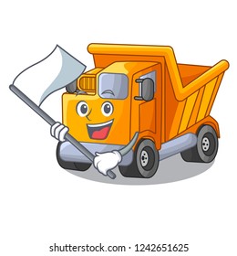 With flag character truck dump on trash construction
