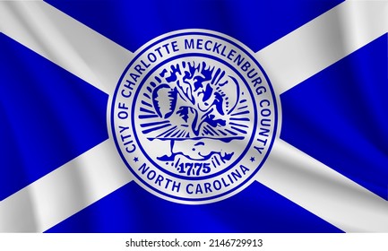 Flag of Charlotte, North Carolina, USA. Realistic waving flag of Charlotte vector background.