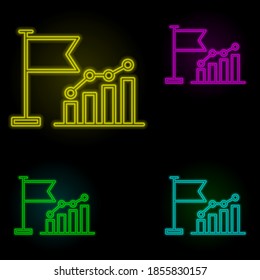 flag, chart icon neon color set icon. Simple thin line, outline vector of business icons for ui and ux, website or mobile application