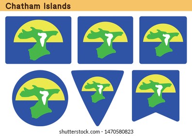 Flag of Chatham Islands. Flag icon set of six different shapes. Vector Illustration.
