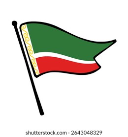 Bandeira da Chechênia. Design de ícone de ilustração de vetor da bandeira da Chechênia no estilo desenhado à mão. Bandeira de mastro flutuante.