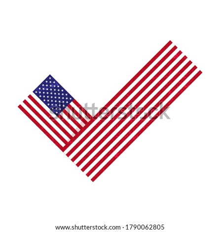 Flag Check mark Vote 2020 in USA vector design. American patriotic election day. Election voting poster. Flyer vector blue red white logo.