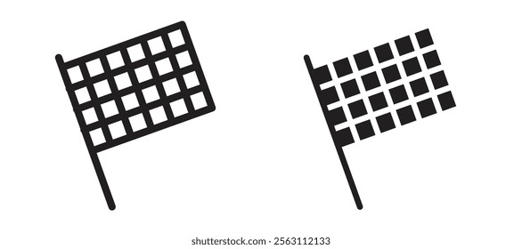 Flag checkered icons in black line and filled versions