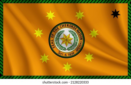 Flag of Cherokee Nation, USA. Realistic waving flag of Cherokee Nation vector background.