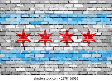 Flag of Chicago on a brick wall - Illustration