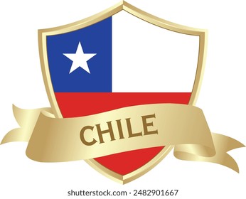 Flag of chile as around the metal gold shield with chile flag