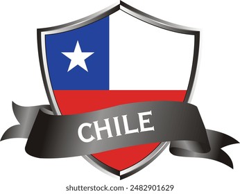 Flag of chile as around the metal silver shield with chile flag