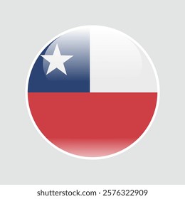 The flag of CHILE. Circle icon flag. Button flag icon. glossy circle badge. 3d illustration.	