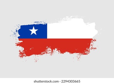 Flag of Chile country with hand drawn brush stroke vector illustration