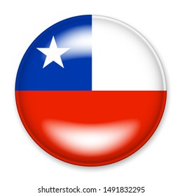 Flag of Chile in the form of a round button with a light glare and a shadow. The symbol of Independence Day, a souvenir, a button for switching the language on the site, an icon.