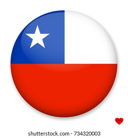 Flag of Chile in the form of a round button with a light glare and a shadow. The symbol of Independence Day, a souvenir, a button for switching the language on the site, an icon.