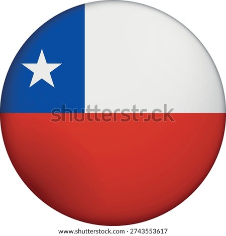 Flag of Chile. Glossy circular flag. Button appearance. 3D Icon Design with depth. Professional, tactile look. Perfect for representing national identity in digital interfaces and perfect for websites