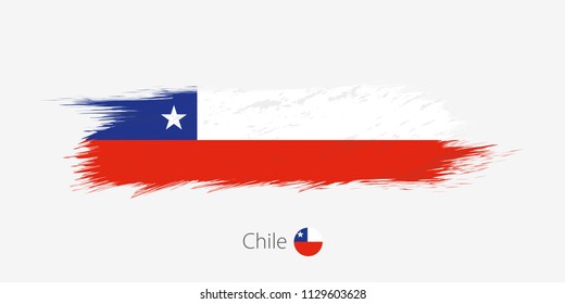 Flag of Chile, grunge abstract brush stroke on gray background. Vector illustration.