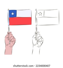 The flag of Chile is in the hand of a man in color and black and white. The concept of patriotism.