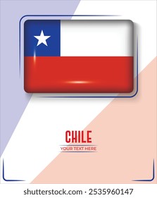 Bandeira do Chile isolada no fundo Branco com Texto. Banner, Poster, vetor, template, Mockup, Plano de Fundo, Mídia Social, Post, 3D.