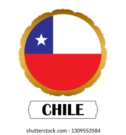 Flag of Chile with name icon, Golden sticker with flag of the Chile.vector 