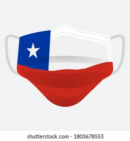 Flag of Chile on medical face mask Front side vector isolated on white background. EPS.file. Medical face mask concept protect people in country from virus.