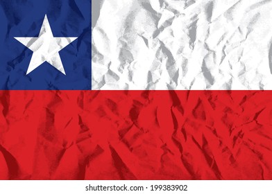 Flag of Chile on wrinkled paper vector illustration.