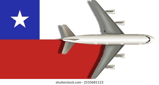 Flag of Chile with a plane flying over it close up. Vector image.