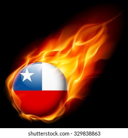 Flag of Chile as round glossy icon burning in flame