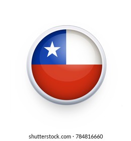 Flag of Chile as round glossy icon. Button with Chile flag. National flag for country of Chile isolated, banner vector illustration. Vector illustration eps10.